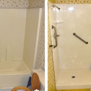 Fiberglass tub to shower conversion